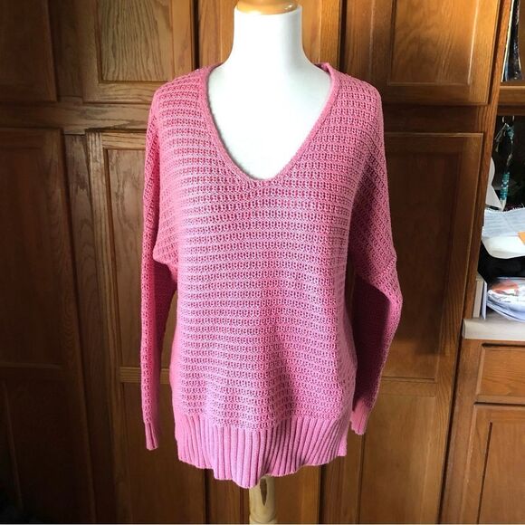 Rachel Zoe Pink V-Neck Boho Crochet Knit Sweater - M - Picture 1 of 11